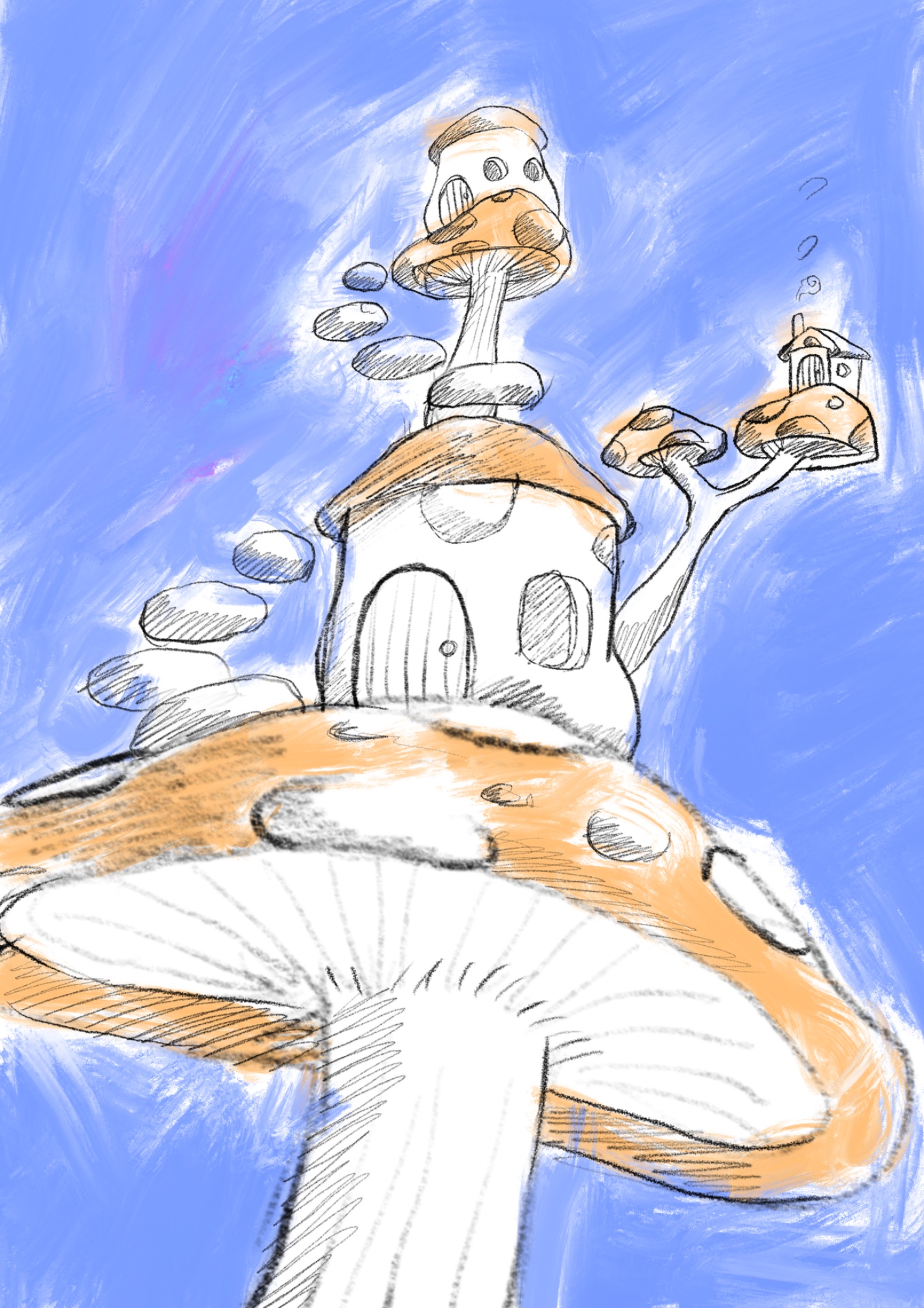 Whimsical Mushroom Tower in a Fantasy Sky